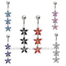 14G Stainless Steel Gems Curved Bar Belly Navel Ring BER-020